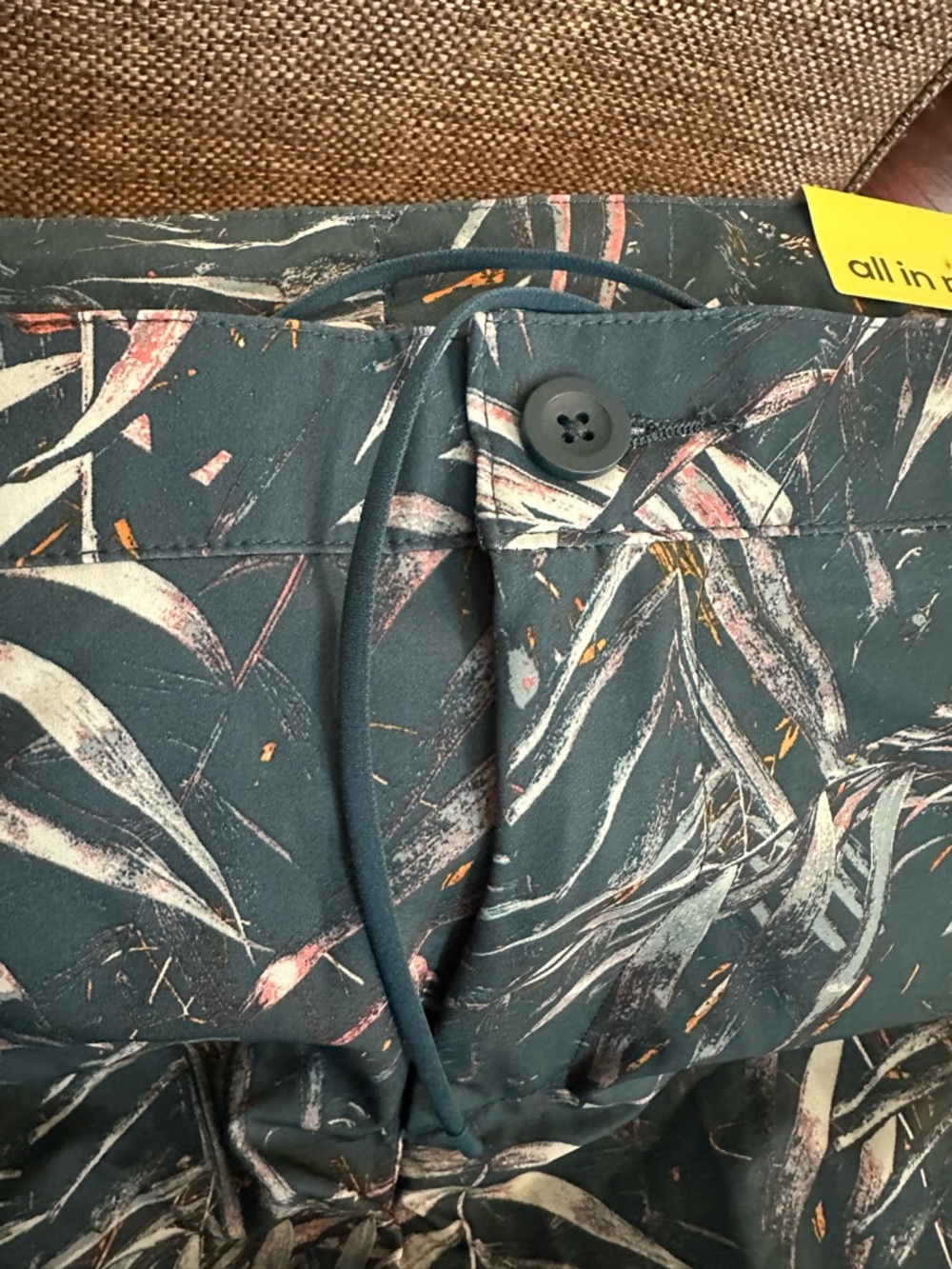 Tropical Leaf Print men’s swim trunks/hybrid shorts in Teal and Coral - Picture 6 of 6